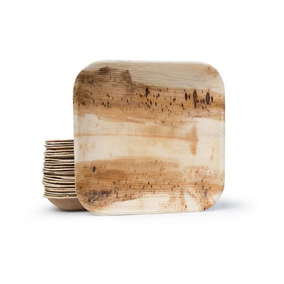 Palm Leaf Dinner Plates (9” Square) — 100% Compostable, Chemical-Free (100 Pack)