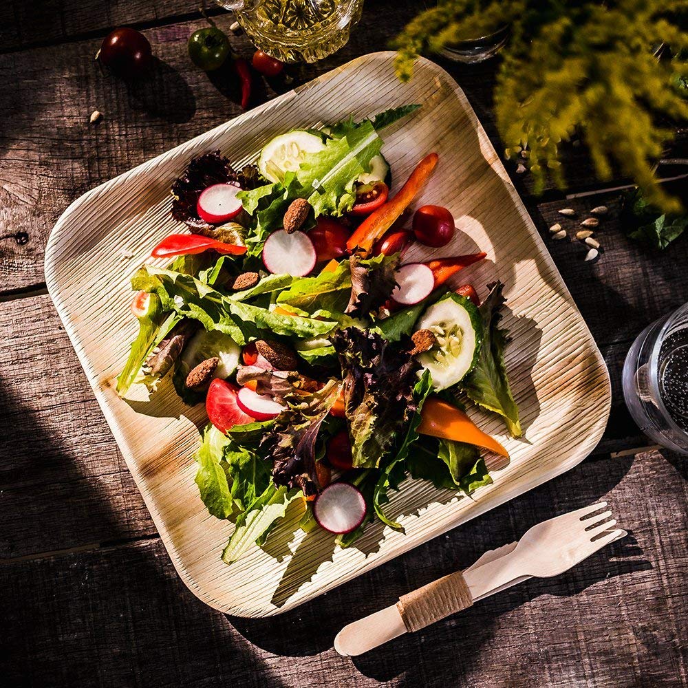 Palm Leaf Dinner Plates (9” Square) — 100% Compostable, Chemical-Free (100 Pack)
